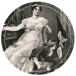 Angejahrtes Bild von Berühmtheit Königin Luise sitzend mit zwei Kindern