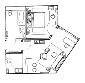 Grundriss des Superior Zimmers im Louisa's Place Hotel Kudamm Berlin