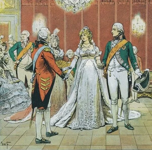 Luise_Hochzeit_1793 Gemälde der Trauung von Königin Luise und Friedrich Wilhelm im weißen Saal des Berliner Stadtschloss